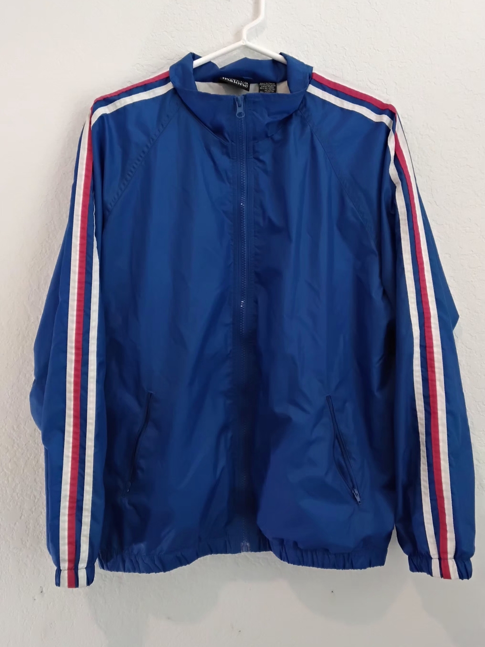 Vintage 90s Rebecca Malone Track Jacket Blue Fuchsia Pink Stripe Windbreaker